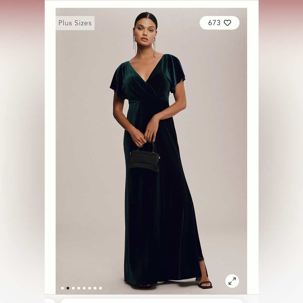 BHLDN Jenny Yoo Ellis Flutter Sleeve Open-Back Stretch Velvet Gown
